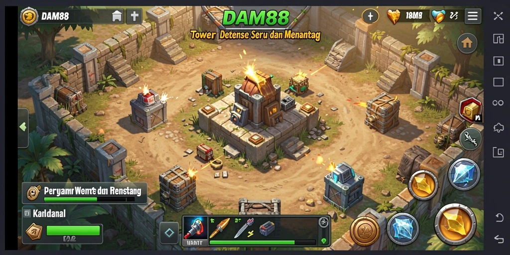 Screenshot gameplay intens dari DAM88 Tower Defense.