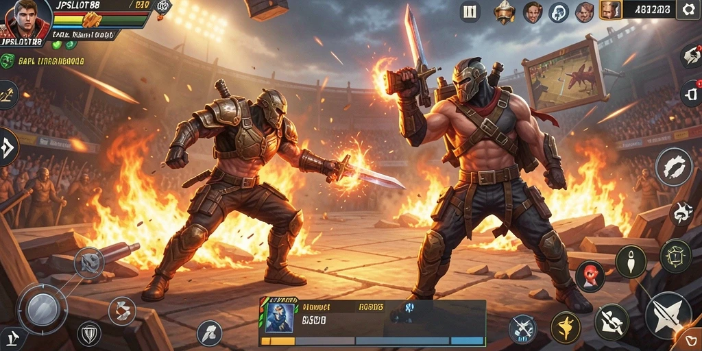 Tampilan aksi mendebarkan dari gameplay Battle Royale JPSLOT88.