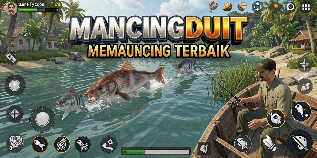 Tampilan gameplay menarik dari MANCINGDUIT yang menampilkan aksi memancing.