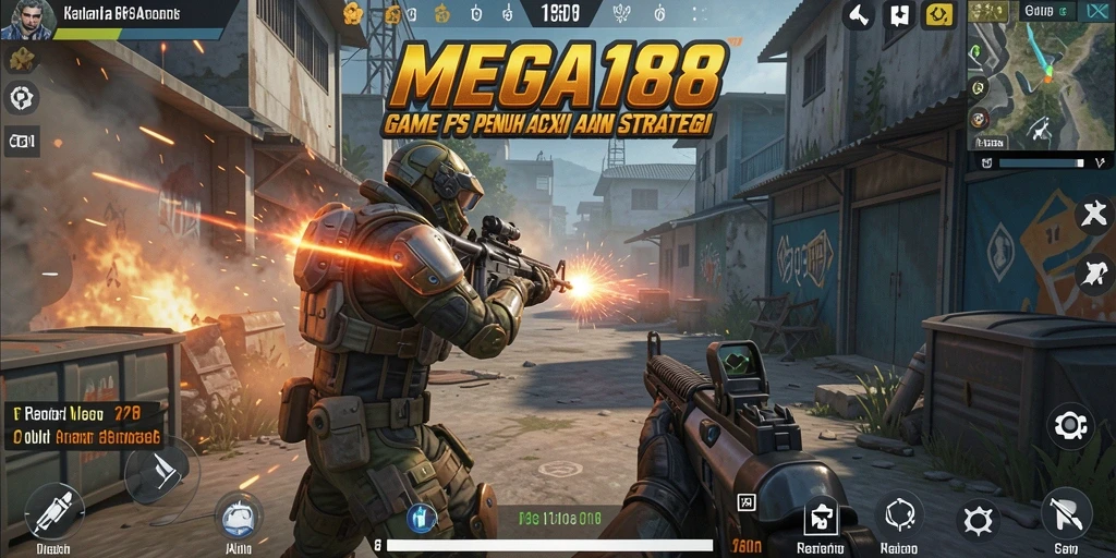 Tangkapan layar dari gameplay intens MEGA188 yang penuh aksi FPS.