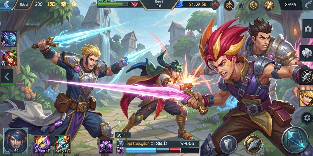 Screenshot SP666 menampilkan aksi seru di arena pertempuran MOBA.