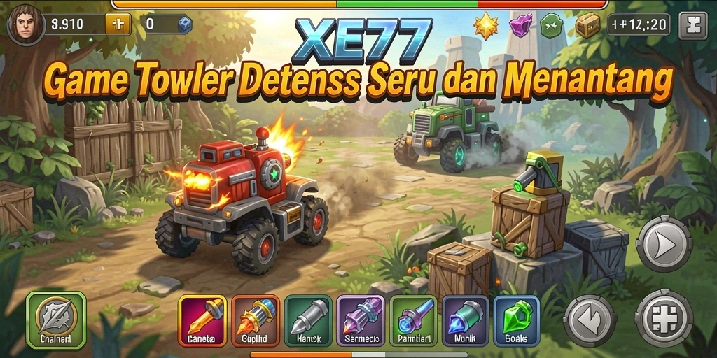 Tampilan gameplay XE77 yang menegangkan dengan strategi Tower Defense.